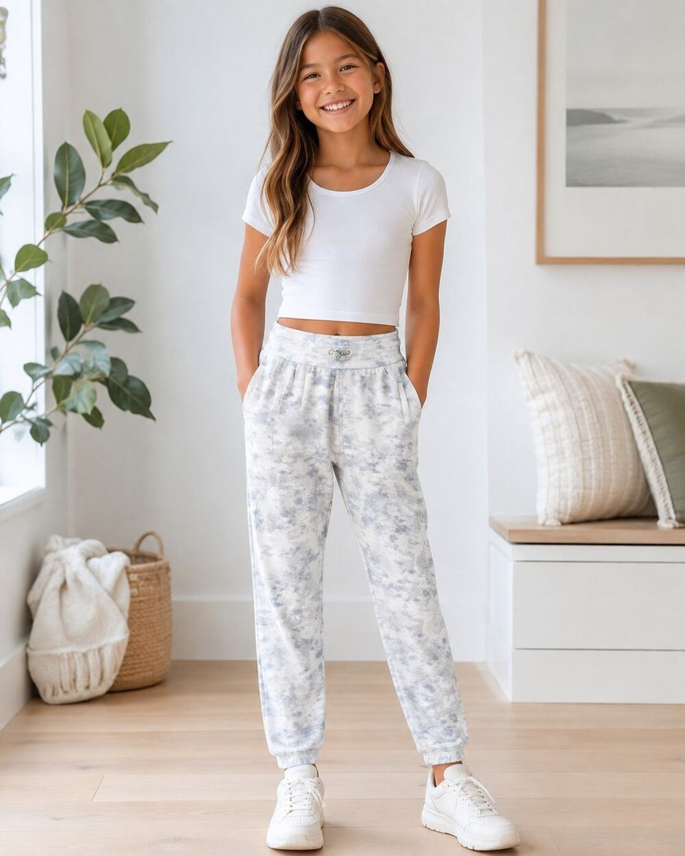 Athleta Girl Warm Up 2.0 Jogger Girls Medium 8-10 Gray Tie Dye NWT Soft Lounge